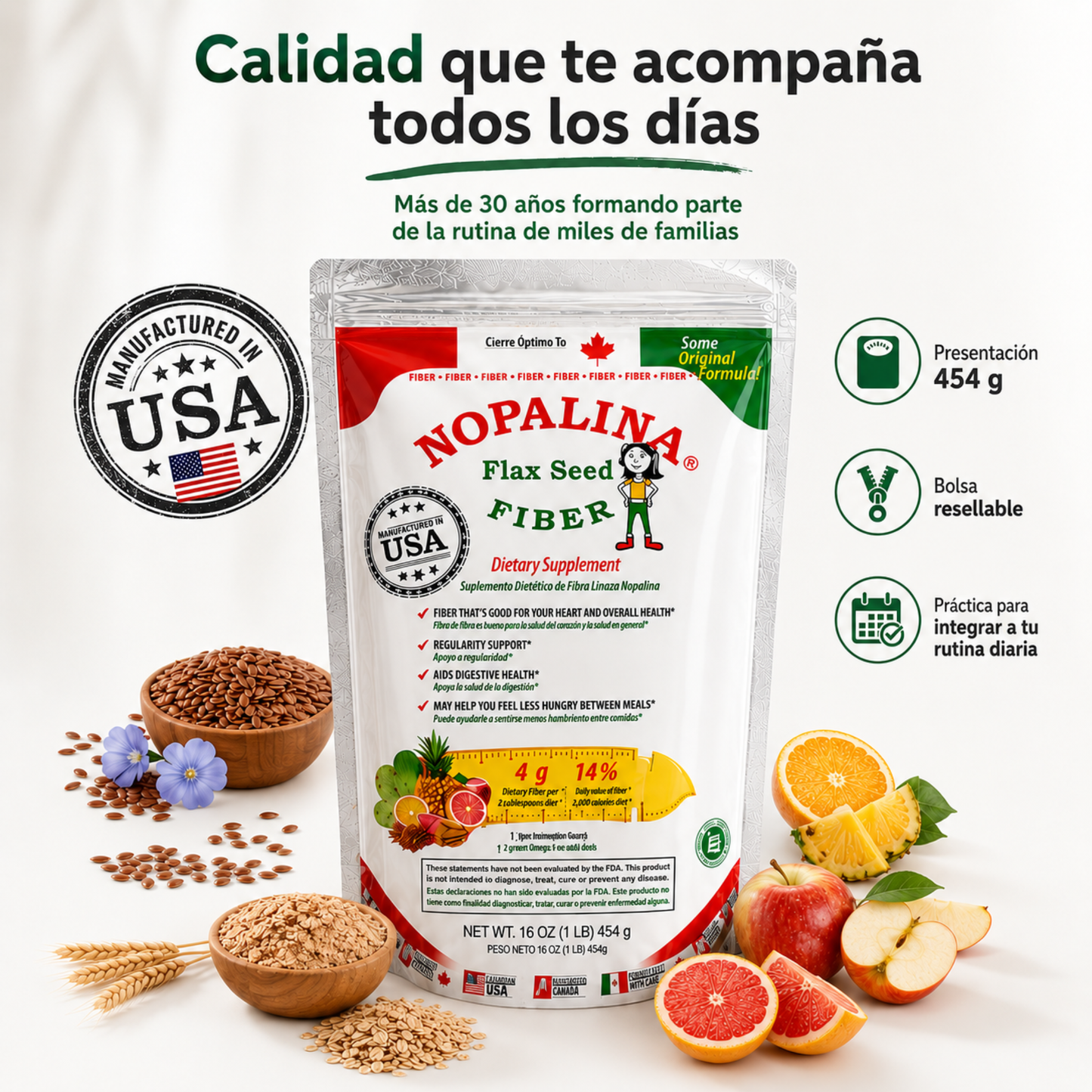 Nopalina® Flax Seed Fiber – Fibra natural (454 g)