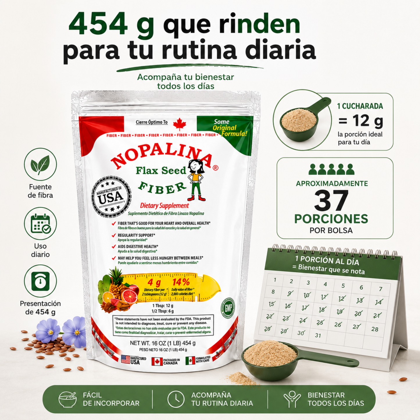 Nopalina® Flax Seed Fiber – Fibra natural (454 g)