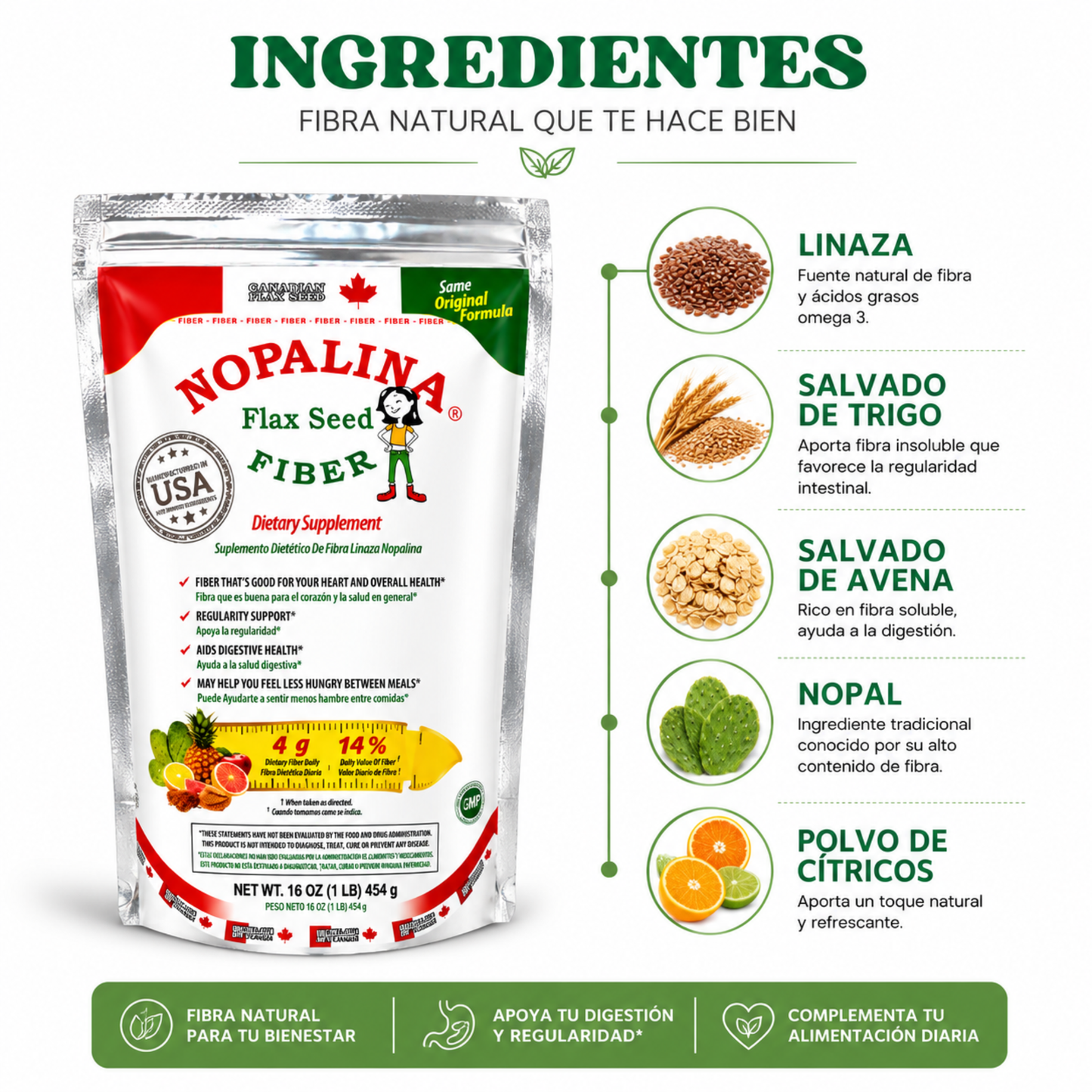 Nopalina® Flax Seed Fiber – Fibra natural (454 g)