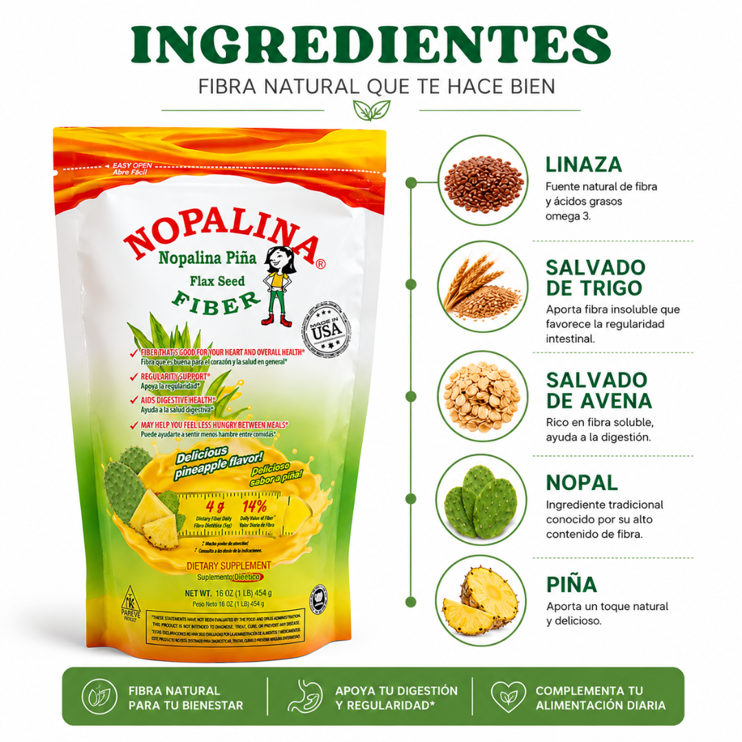 Nopalina® Pineapple – Fibra natural sabor piña (454 g)